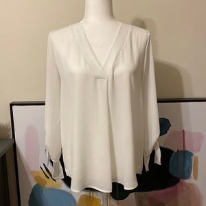 Lush | White Sheer Blouse with Tie Up Flare Sleeve